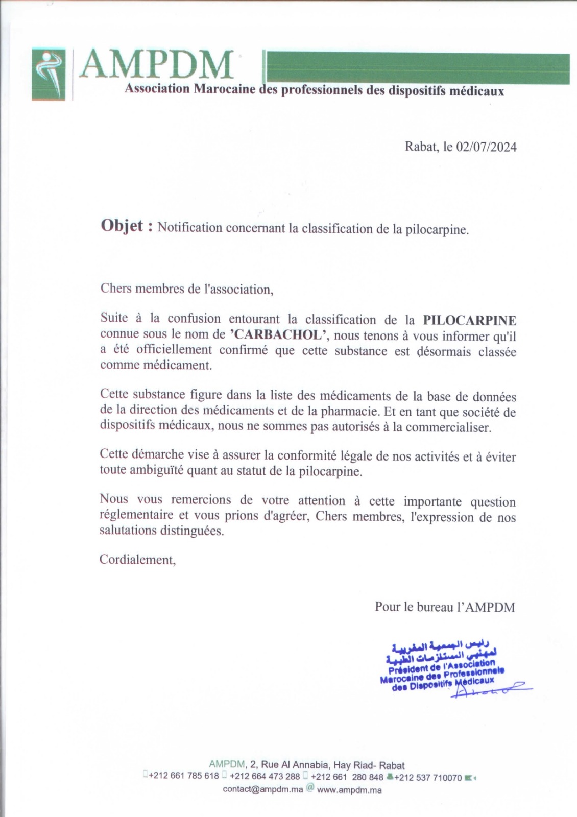 Classification de la pilocarpine